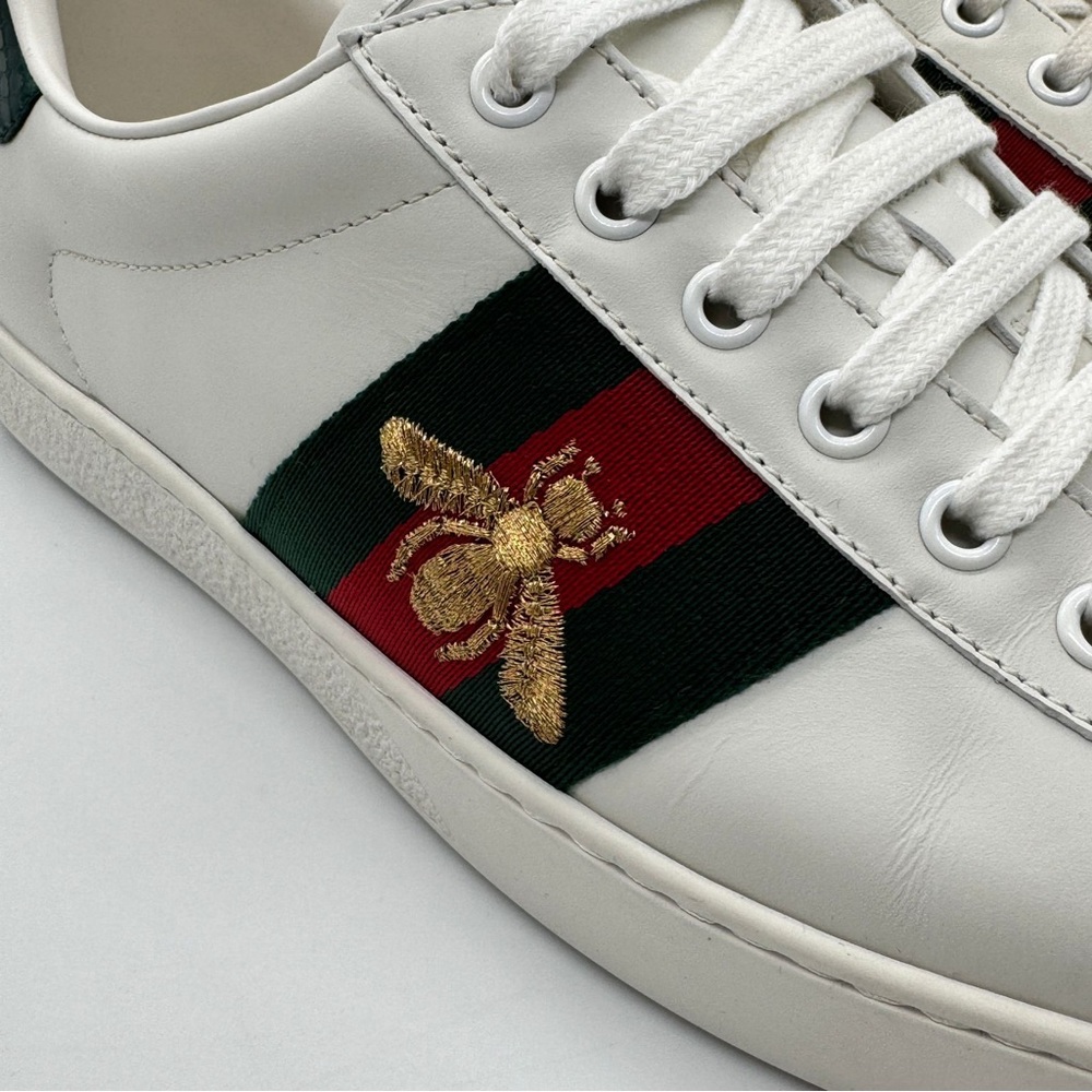 Authentic Gucci Ace Bee Embroidered Leather Sneakers White Men's IT 8 US 8.5 - Picture 11 of 16